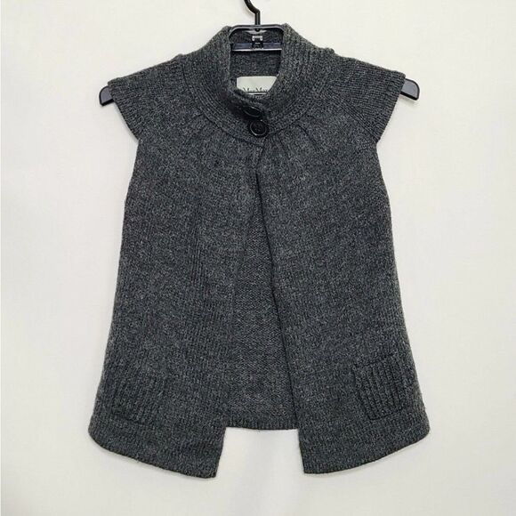 Max Mara Wool Vest Y2K Knit Mock Neck Open Sweater Sleeveless Cardigan Gray L - Picture 9 of 16